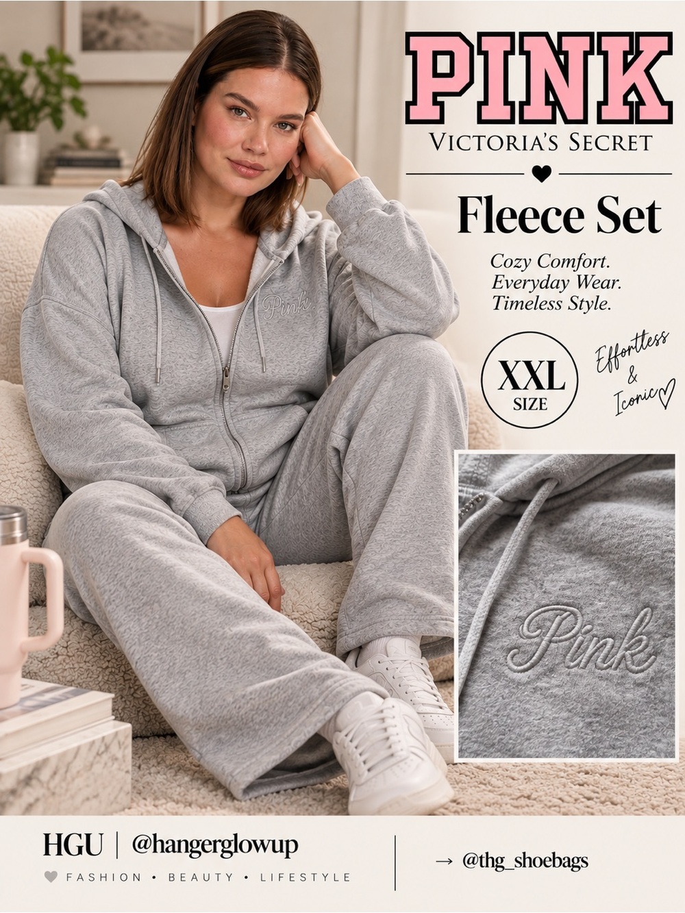 PINK Victoria’s Secret Gray Full-Zip Hoodie Sweatpants Set XXL NWT